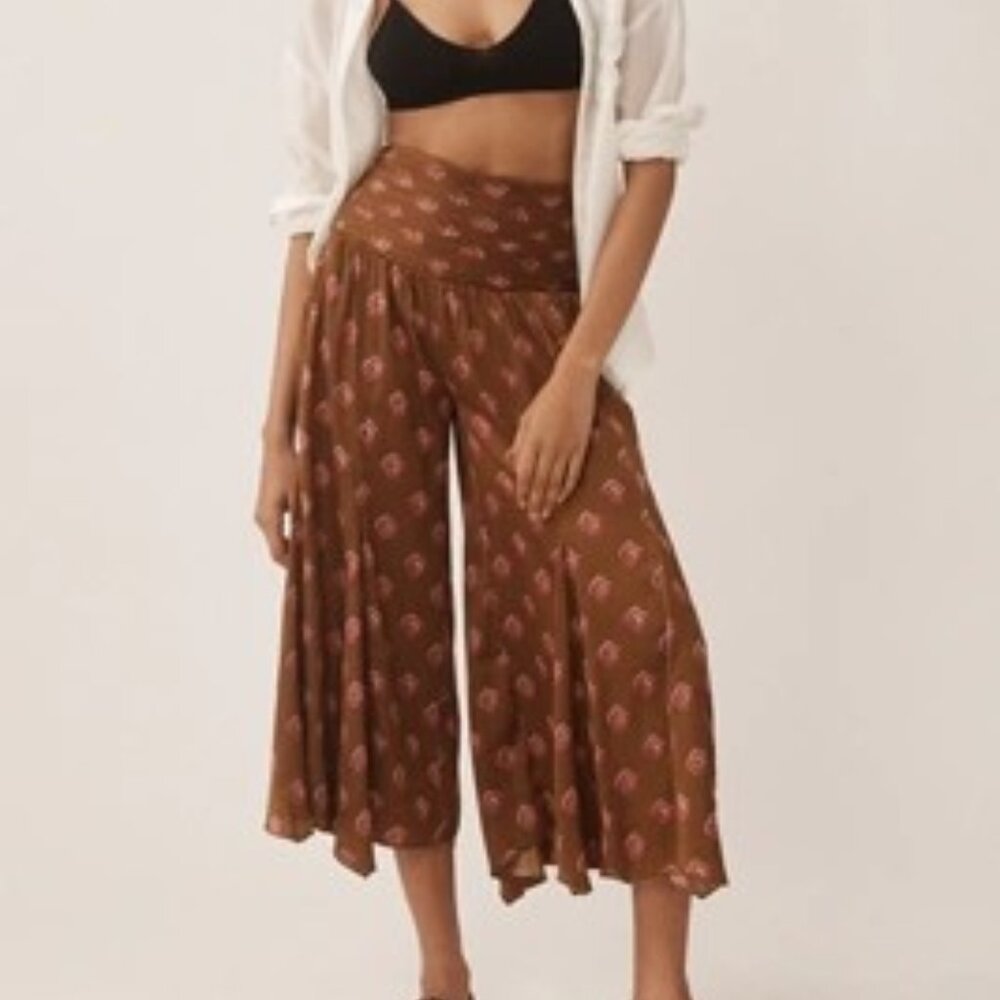Antropologie silky block print wide leg pants